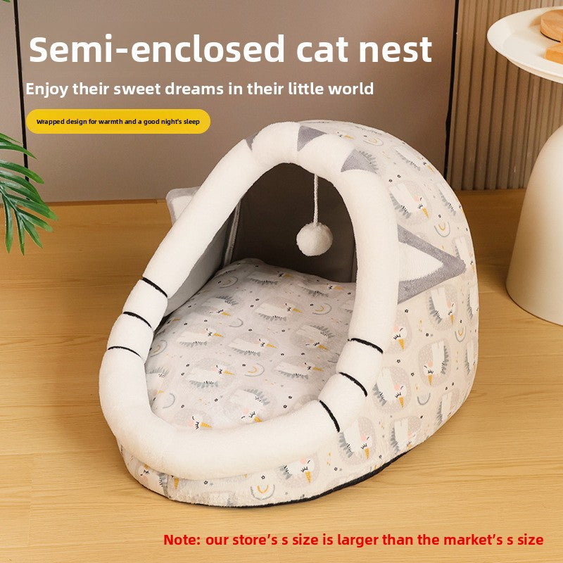Semi-Enclosed Washable Pet Bed