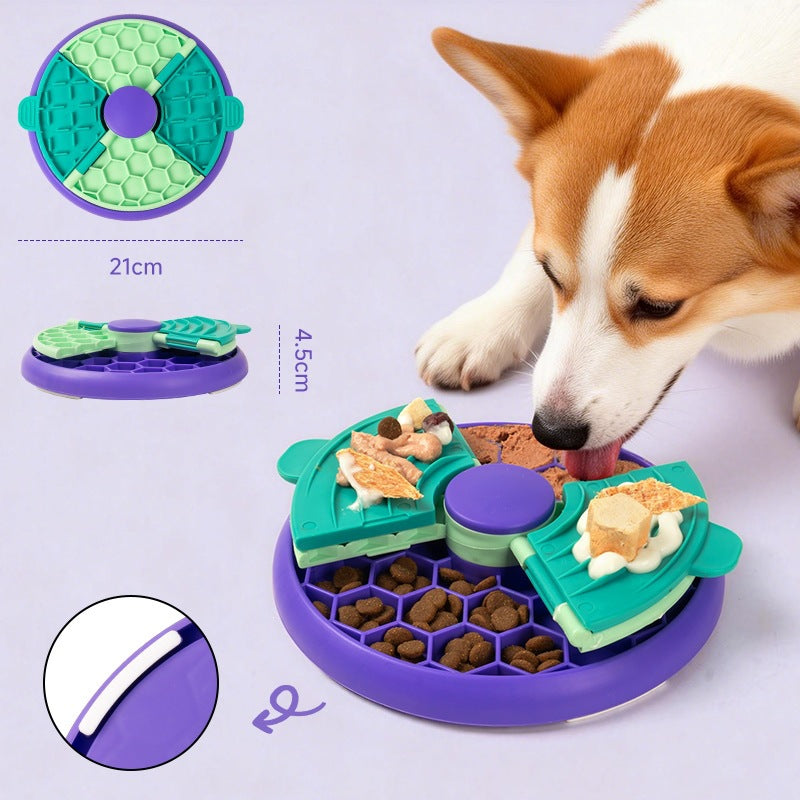 Double-Layer Pet Slow Feeder Bowl with Rotating Game Tray