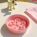 Ceramic Slow Feeder Pet Bowl with Wooden Stand