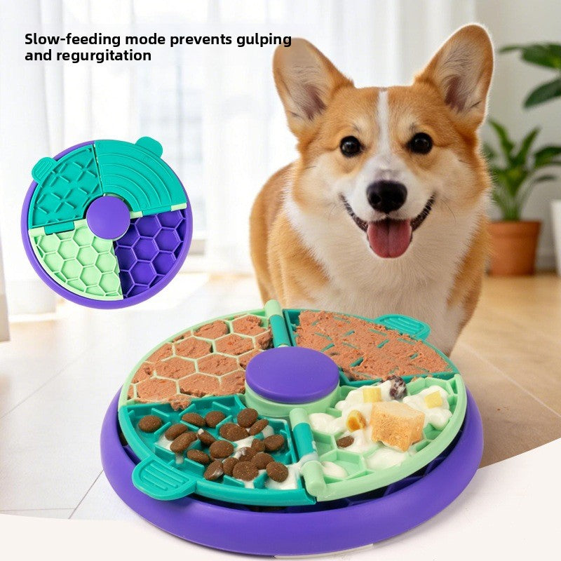 Double-Layer Pet Slow Feeder Bowl with Rotating Game Tray