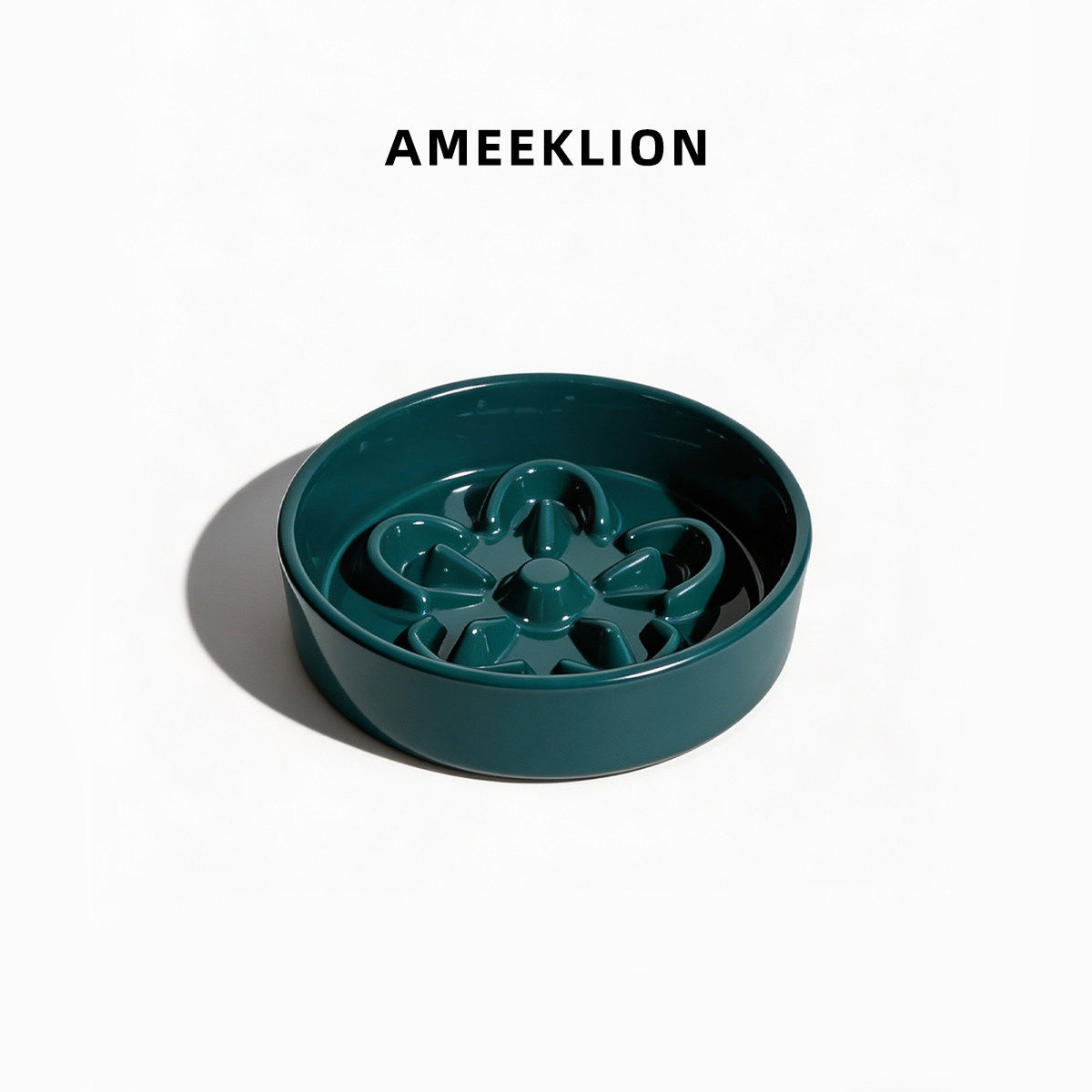 Ceramic Slow Feeder Pet Bowl with Wooden Stand