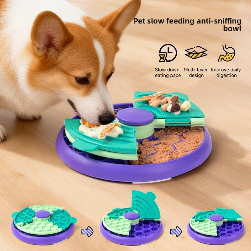 Double-Layer Pet Slow Feeder Bowl with Rotating Game Tray