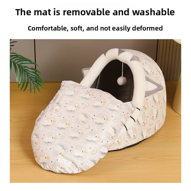 Semi-Enclosed Washable Pet Bed